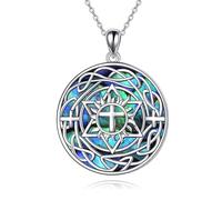 JQQJZLC joyería Triple Moon Celtic Lotus para Mujeres Silver Sterling Celtic Knot Heart Pendse Abalone Shell Cross Jewelry Regalos de cumpleaños de Navidad para niñas Joyas para niñas