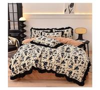 JQQJZLC Juego de Ropa de Cama de Cuatro Piezas Velvet de Velvet Soft Strish French V-Ingage Rose Ruffles Bedding Single Queen King Divet Divet Casas de Almohadas Camas de Cuatro Piezas establecidas,