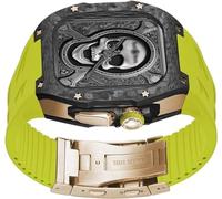 JQQJZLC Kit de banda de la banda de reloj de metal de fibra de carbono de fibra de carbono, para la correa de reloj de fluoruber con accesorios de reemplazo de hebilla plegable.