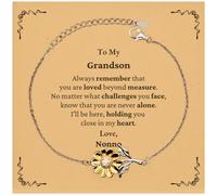 JQQJZLC Para mi Nieto, un Brazalete Inspirador de Girasol, recuerde Siempre Que Eres Amado, Regalos de motivación de cumpleaños para Nieto de Nonno, pequeño, Acero Inoxidable Plateado .925, circonio