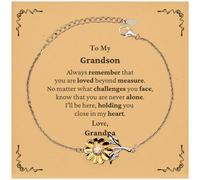 JQQJZLC Para mi Nieto, un Brazalete Inspirador de Girasol, recuerde Siempre Que Eres Amado, Regalos de motivación de cumpleaños para Nieto del Abuelo, pequeño Acero Inoxidable Plateado .925, circonio