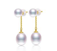 JQQJZLC Pendientes de 18 km de caída de 7-8 mm Pearl de agua dulce con aproximadamente 9 mm de lágrimas Pearl Dangle Pendientes para mujeres Regalo