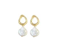 JQQJZLC Pendientes de perlas barroco chapadas en oro de 14k para mujeres | Pendientes de trago de joyería de agua dulce cultivada hipoalergénica | Boda y regalo de aro dainty único con perla irregular