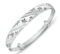 JQQJZLC Pulsera de brazalete de plata esterlina ajustable, placa esterlina de mujer pulsera de brazalete ajustable pulsera de brazalete de plata esterlina regalos de cumpleaños de joyas