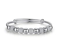 JQQJZLC Pulsera de brazalete de plata esterlina ajustable, pulsera de plata esterlina mate cuentas de plata mate mate de brazalete ajustable damas joyas de joya de plata