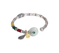 JQQJZLC Pulsera S925 Silver Hetian Jade Personalidad retro Tabilla Tabilla Damas de brazalete abierto Joyería de plata