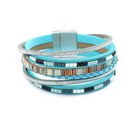 JQQJZLC Pulseras de cuero trenzado bohemio Mujeres de pulsera de diamantes de imitación de diamantes de dianosa