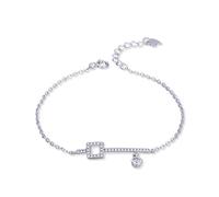 JQQJZLC STERLING Silver BraceletSimple Style Set de circón Square Bracelet Joya de pareja para mujeres Joya, plata