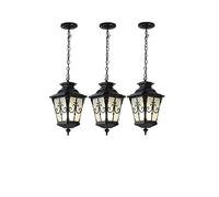 JQQJZLC Vintage afuera de la Linterna Colgante, luz Colgante al Aire Libre Impermeable Exterior, con Sombra de Vidrio sembrado, candelabros Exteriores Ajustables para Patio, Granja, Patio Hecho en