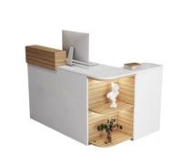 JQslycdmv Mostrador de recepción en Forma de L; en la Esquina Hay una estantería Abierta, cajones con Cerradura y armarios, con Vitrina, Ideal(Wood - Left,160cm)