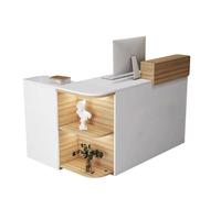 JQslycdmv Mostrador de recepción en Forma de L; en la Esquina Hay una estantería Abierta, cajones con Cerradura y armarios, con Vitrina, Ideal(Wood - Right,300cm)