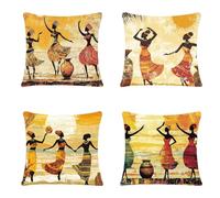 Jqynn 4 PCS Funda Cojin 45x45cm, Material de Lino con Cremallera Invisible, Elegantes Cuadrado Cojin, Cojines Decorativos para Sofá, Dormitorio y Sala de Estar Retro Mujeres Africanas M-240