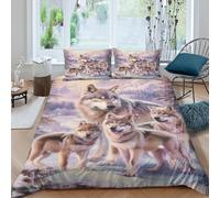 JQZXKNHPRS Artistic Wolf Pack Funda de Edredón Microfibra Suave Tres Piezas Estampado 3D Artístico Wolf Pack Funda Edredon con Fundas de Almohada Transpirable Suave for Familia Super King（260x220cm）