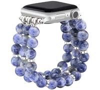 JR.DM Correas de cuentas de piedra natural compatibles con Apple Watch Series 9, 8, 7, 6, 5, 4, 3, 2, 1, a la moda, elásticas, hechas a mano, correa elástica bohemia para iWatch de 42/44/45/49 mm,