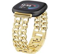 JR.DM Correas de reloj doradas para mujer compatibles con Fitbit Versa 4/Versa 3/Fitbit Sense 2/Sense, correa de metal ajustable, pulsera de doble cadena de acero vaquero