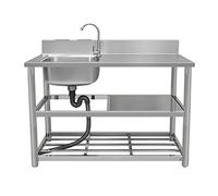Jrameoy Fregadero de Acero Inoxidable para Cocina, Lavabo de una Sola Ranura, Lavabo Sencillo de Suelo a Techo para el hogar, Adecuado para comedores y restaurantes (Left Slot 120)