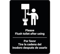 JRBJWYVV Flush Toilet After Using Bilingual Spanish with Icon Metal Sign Reminder for Bathroom Yard Indoor Outdoor 8 X 12 in