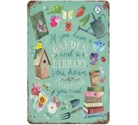 JRBJWYVV If You Have a Garden and Library Vintage Metal Sign Hippie Bohemian Wall-Art For Women Home Office 8 X 12 in
