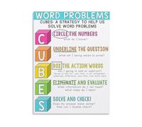 JRBJWYVV Math Word Problems Poster Step by Step Problem Solving Strategy Visual Guide for Elementary Middle School Classroom Decor(Framed,12x18inch(30x45cm))