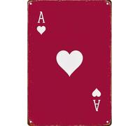 JRBJWYVV Retro Red White Playing Card Ace Metal Sign for Living Room Bedroom Game Room Man Cave Wall Decor 8 X 12 in