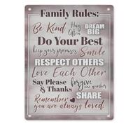 JRBJWYVV Rules for a Happy Home Be Kind Hug Often Do Your Best Smile Respect Love Forgive Share You Are Loved Metal Tin Sign 8 X 12 in Farmhouse Decor for Dining Room