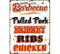 JRBJWYVV Southern Style Barbecue Pulled Pork Brisket Ribs Chicken Vintage Tin Sign Metal Plaque For Kitchen Man Cave Wall Decor 8 X 12 in