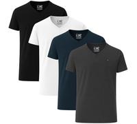 JRC 3 Pack de 4 camisetas de manga corta y larga con cuello en V, cómodas camisetas con cuello en V para gimnasio, correr, entrenamiento y excursiones de ocio, Blanco, Negro, Carbón vegetal, L