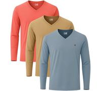 JRC 3 Pack de 4 camisetas de manga corta y larga con cuello en V, cómodas camisetas con cuello en V para gimnasio, correr, entrenamiento y excursiones de ocio, Piel de oveja, azul piedra, XXXL