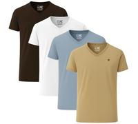 JRC 3 Pack de 4 camisetas de manga corta y larga con cuello en V, cómodas camisetas con cuello en V para gimnasio, correr, entrenamiento y excursiones de ocio, Piel de oveja, marrón cacao, L