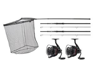 JRC Rova Carp Fishing Set Up Un Combo De Carpa De Calidad Que Incluye Cañas De Curva De 3 LB De Prueba De 10ft, Carretes 7000, Red De Aterrizaje Y Mango De Red De Aterrizaje
