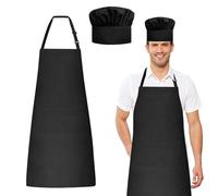 Jremreo Juego de delantal y sombrero de chef, gorro de chef y delantal de cocina con bolsillos delanteros para adultos, Negro -, talla única