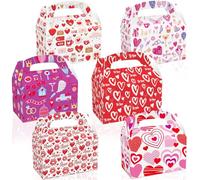 Jremreo Paquete de 12 cajas de regalo portátiles para el día de San Valentín con diseños de corazón, 6.3 x 3.8 x 3.8 pulgadas, para cupcakes, galletas, perfectas para recuerdos románticos de fiesta de