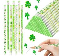 Jremreo Paquete de 48 lápices temáticos del día de San Patricio, 12 estilos de diseño de trébol verde y duende, perfectos para recuerdos de fiesta, recompensas de aula y celebraciones festivas