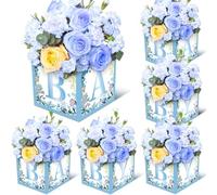 Jremreo Paquete de 6 cajas de centro de mesa florales azules de 7 x 7 x 7 pulgadas con letras "BABY", perfectas para baby shower, regalos de fiesta de revelación de género, arreglos florales y