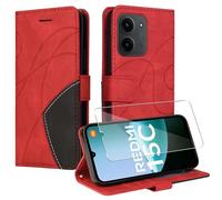 jrester Funda para Xiaomi Redmi 15C 4G/5G/Poco C85 EU Version（No para Global Version） con 1 Pieza Vidrio Templado Protector de Pantalla, Función de Soporte y Billetera Caso - Rojo