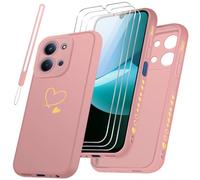 jrester Funda para Xiaomi Redmi 15C 4G/5G/Poco C85 EU Version（No para Global Version） y 3 Piezas Vidrio Templado Protector de Pantalla + 1 Cordón, Anti-arañazos y Anti-Choque Carcasa (Rosa)