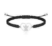 Jrêveinfini Pulsera Corazón Angel De La Guarda Plata De Ley 925 - Personalizada Para Mujer y Niña, Negro De La Suerte - Regalo Para Mama, Amistad, Navidad, Bautizo, Cumpleaños