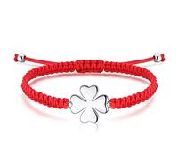 Jrêveinfini Trebol 4 Hojas Pulsera Mujer Niña Plata, Pulseras de la Suerte Amistad, Personalizada Joyeria Pulsera Roja Trenzado Cuerda Profesora, Regalos Cumpleaños Amigas Madre Amiga Hilo Tela Mama