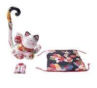 Jrifedptry Hucha Maneki de cerámica de 21 cm, hucha japonesa de cola larga, gato Feng Shui, decoración del hogar, A