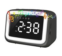 Jrifedptry Reloj despertador infantil con altavoz Bluetooth y luz nocturna regulable para dormitorio, color negro