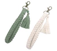 JRILUO Llavero de coche para mujer, macramé, 2 piezas trenzadas Boho Charms para bolsos, tejido de punto con llavero llavero coche llaves adecuado para mujeres, Color blanco., Talla única