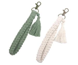 JRILUO Llavero de coche para mujer, macramé, 2 piezas trenzadas Boho Charms para bolsos, tejido de punto con llavero llavero coche llaves adecuado para mujeres, Color blanco., Talla única