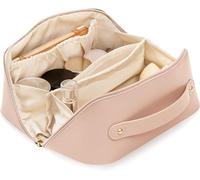 JRink Bolsa de cosméticos grande para mujer, organizador de maquillaje de viaje de gran capacidad con asa, bolsa de cosméticos portátil con cremallera para viajes, 9.8 x 5.1 x 5.1 pulgadas (rosa),