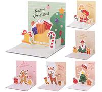 Jrisbo 6 Piezas 3D Tarjetas de Navidad con Sobres, Postales Navidad 3D Pop-Up Christmas Cards Diseño Colorido Tarjeta Felicitacion Navidad Xmas para Niños Amigos Familia (Tema B)