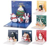 Jrisbo 6 Piezas 3D Tarjetas de Navidad con Sobres, Postales Navidad 3D Pop-Up Christmas Cards Diseño Colorido Tarjeta Felicitacion Navidad Xmas para Niños Amigos Familia (Tema A)