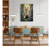 JRISEMECY Bonitos Macizos De Flores Zorro Modernos Cuadros Decoracion Sol Bosque Animales Cuadro Y Láminas Grande Verde Lienzos Decorativos De Pared Para Comedor Salon Dormitorios 30X40Cm, Sin Marco