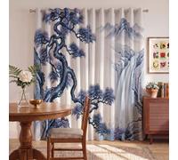 JRISEMECY Cortina Opaca Pintura Oriental con Tinta para Ventana Dormitorio
