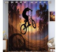 JRISEMECY Cortinas Opacas De Ciclismo Urbano para Dormitorio, Cortinas De Vista del Atardecer Color Naranja De 100Anx220Al Cm para Sala De Estar, Cortina De Ventana con Ojales Térmica Aislante
