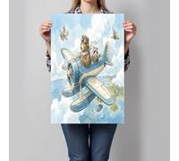 JRISEMECY Cuadro Decoración De Pared Azul Claro Póster Grandes Divertido Piloto Animal Dormitorio 30X40Cm Cartel Mural Acuarela Oso Impresión Lienzo Foto Arte Póster De Pared Salón Sin Marco