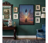 JRISEMECY Cuadros De Arte De Pared Puesta De Sol Sobre El Cielo - Imágenes Cuadros Pintura Parejas De Anime Para Decoración Salon Dormitorio, Azul Modernos Pósters De Lienzo, Sin Marco, 60X80Cm
